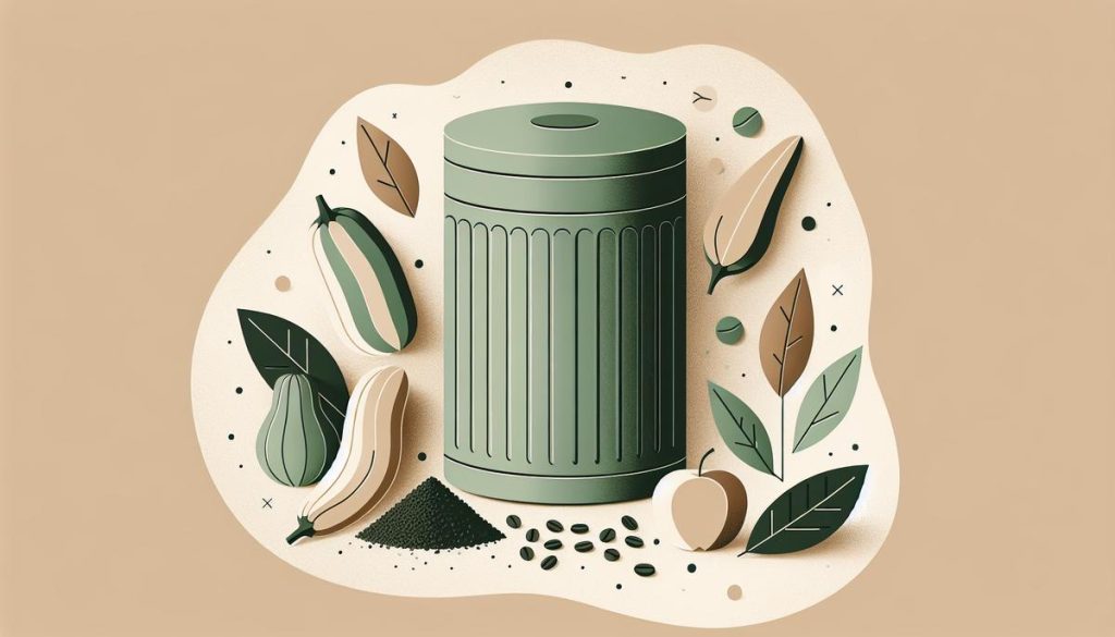 Composteur minimaliste avec épluchures et matières organiques en couleurs douces